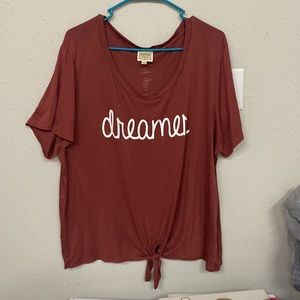 T Shirt for dreamers. 95% Rayon 5% Spandex hand wash cold water. Do need bleach.
